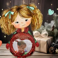 Adorable Christmas Grandma Red Photo Round Pillow