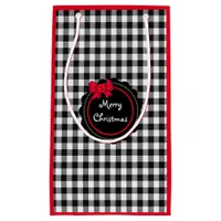 Buffalo Plaid Red Bow Merry Christmas Small Gift Bag