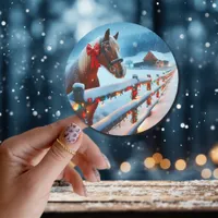 Pretty Brown Horse with Bow Christmas   Classic Round Sticker