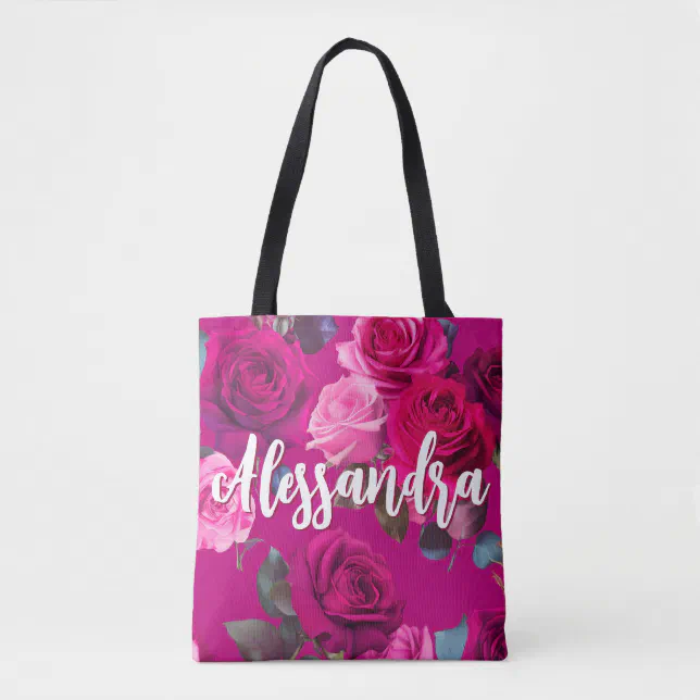Pink Roses on Viva Magenta | Romantic Tote Bag
