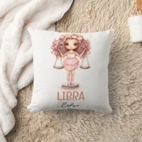 Cute Watercolor Illustration Libra Zodiac Name Throw Pillow