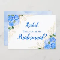 Gold and Blue Floral Roses Bridesmaid Invitation