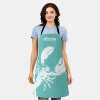 Grunge Lobster Blue White Seafood Print Custom Apron