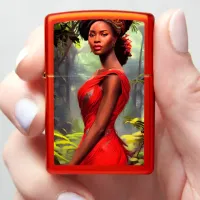 Safari Queen: Majestic African Woman Red Feathers Zippo Lighter