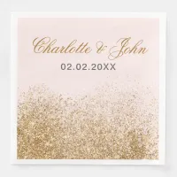 Blush Gold Glitter Sparkle Elegant Wedding Paper Dinner Napkins