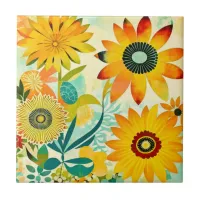 Pretty Folk Art Yellow Flowers   Ceramic Tile