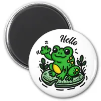 Hello | Frog on Lily Pad Hand Drawn Magnet