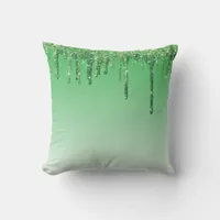 Modern Christmas Green Glamourous Glitter Dripping Throw Pillow