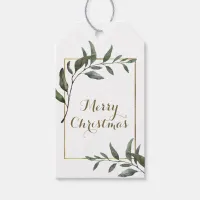 Elegant Botanical Gold Foil Frame Christmas Photo Gift Tags