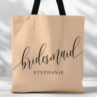 Soft Peach Bridesmaid Modern Script Tote Bag