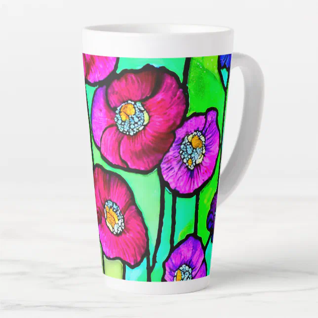 Anemones glass art latte mug