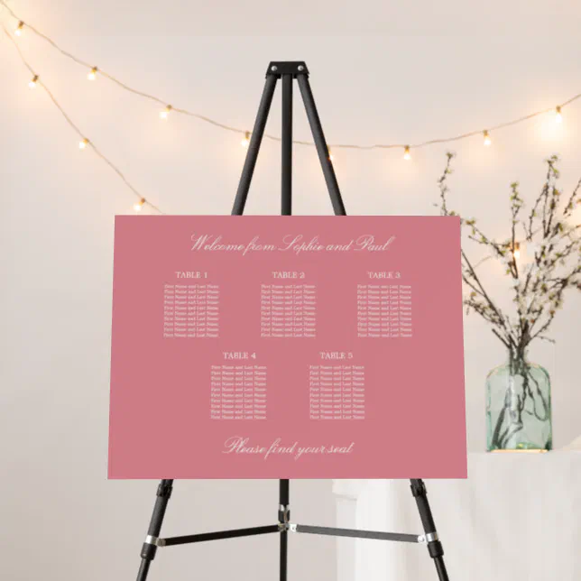 Blush Pink 5 Table Seating Chart Foam Board