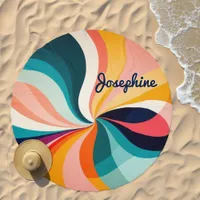 Bright Elegant Colorful Swirls Personalized Round Beach Towel