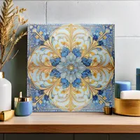 Baroque Floral Tile Pat#17 Soft Blue Gold ID1078