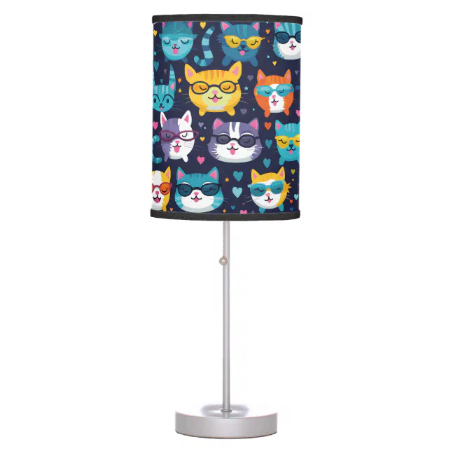 Assorted Cat Faces Funny Cool Cats Table Lamp