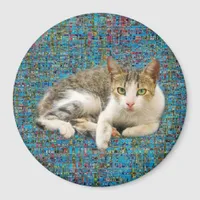 Cute cat on abstract background magnet