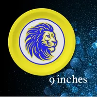 Yellow and Blue Lion Mascot 9 inch Round Party Paper Plates