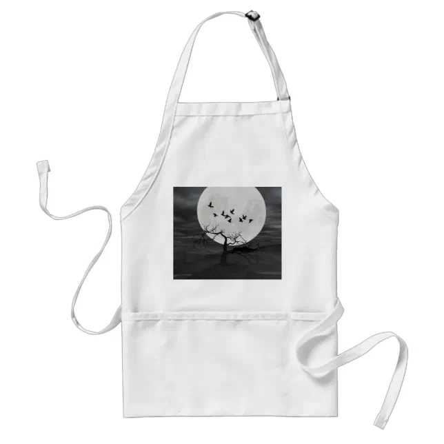 Spooky Ravens Flying Against the Full Moon Adult Apron