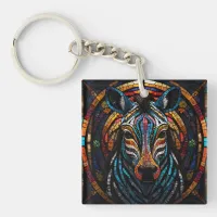 Vibrant Mosaic Zebra Keychain