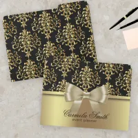 Elegant Gold and Black Damask With Ribbon Bow  File Folder