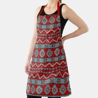 Southwest Mesas Turquoise & Red Geometric Pattern Apron