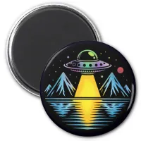 Retro UFO in the Mountains Reflecting in the Water Magnet