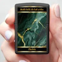 Elegant green marble with golden veining design zippo lighter