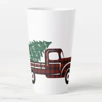 Buffalo Plaid Christmas Tree in Red Truck Latte Mug