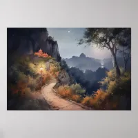 Winding path toward a secret mountain retreat poster