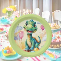 Cute little dinosaur with lots of colorful balloon paper plates