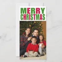 Green and Red Text Merry Christmas Photo Holiday Card