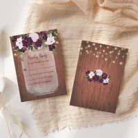 Rustic Wood Mason Jar Plum Floral Wedding RSVP Card