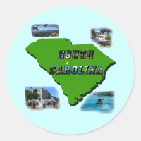 South Carolina Map, Photos and Text Classic Round Sticker