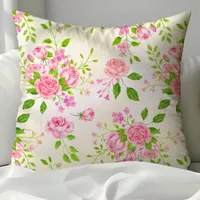 Chic Watercolor English Roses Floral Pattern Throw Pillow