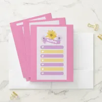 Yellow Purple Girly Floral Flower Blossom Hearts Pocket Folder