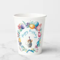 Cute Mouse Wearing a Party Hat Sticker Paper Cups