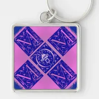 Fancy Mom Text in Blue and Purple Keychain