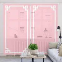 Light Pink and White Greek Key Border Sheer Curtains