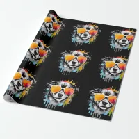 Cute colourful Puppy with sunglasses splash  Wrapping Paper