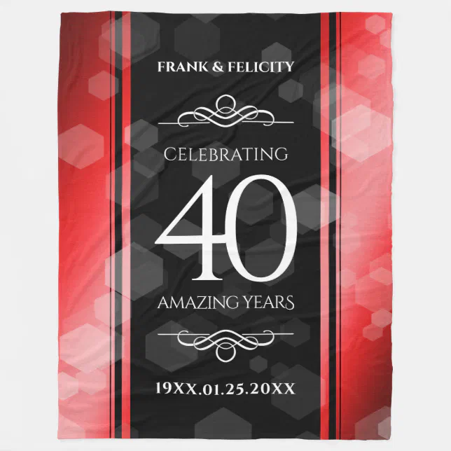 Elegant 40th Ruby Wedding Anniversary Celebration Fleece Blanket