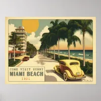 1920s retro Miami Beach Ocean Drive postcard Poster