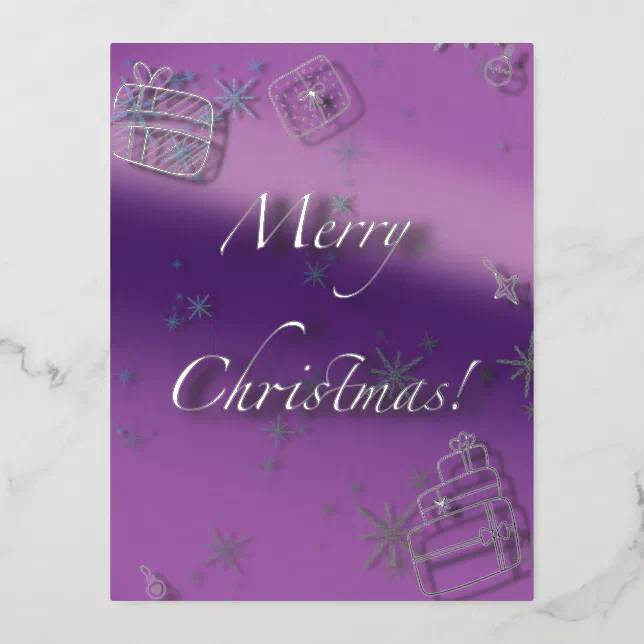 Merry Christmas gifts and baubles in silver thread Foil Holiday Postcard