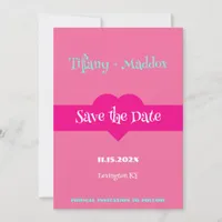 Pink & Teal Retro Flat Save The Date Card