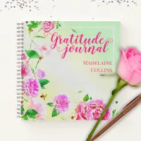 Watercolor Pink Flowers On Green Gratitude Journal