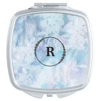 *~* Iridescent Monogram Lace Blue Watercolor Compact Mirror