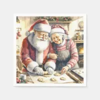 Mr and Mrs Claus Baking Cookies Custom Christmas Napkins