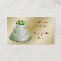 gold green Wedding Cake makers Business Card