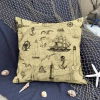 Nautical Vintage Sailing Ship Anchor Coastal D&#233;cor Throw Pillow