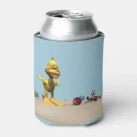 Cute Cartoon Duck and Crab on Beach Can Cooler