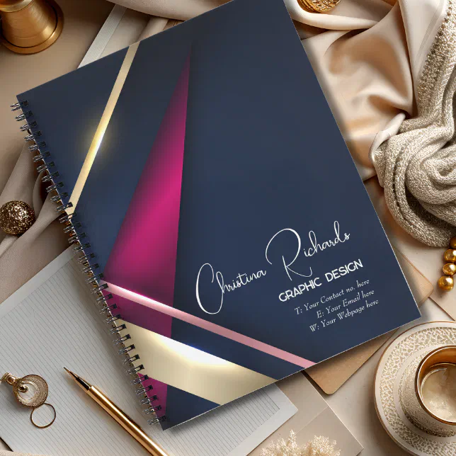 Elegant Abstract Gold Blue Pink Notebook
